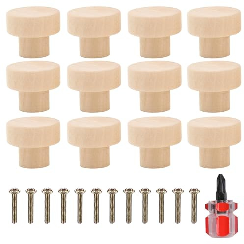 ZMaglorian 12 Stück Möbelknöpfe Holz, Schubladenknopf Möbelknöpfe, 30 x 25 mm Holzknöpfe für Schranktür, Schublade, Schrank, Schuhkarton, mit Einem Schraubendreher