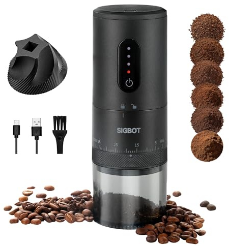 Portable Rechargeable Coffee Grinder, Conical Ceramic Burrs & 2000mAh Battery, 38 External Grind Settings, 1-3 Cup Capacity Travel Coffee Bean Grinder, with Type-C Charging Cable, Ideal for On-the-Go