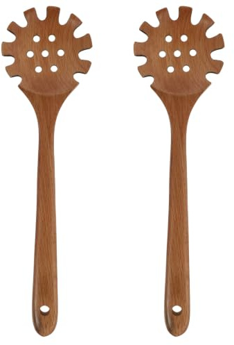 Alasum Set 2 Pezzi Cucchiaio per Spaghetti in Legno con Denti, Manico per Servire Pasta Delicatamente su Pentole Antiaderenti, Utensili per Servire Spaghetti