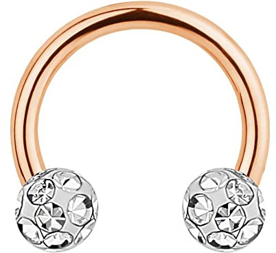 Treuheld® | Multi Kristall ROSEGOLD HUFEISEN PIERCING - 1,2 x 8 mm (Kugeln: 3 mm) - 2 Farben: Pfirsich & Klar (transparent) ZUM SCHRAUBEN Chirurgenstahl z.B. SEPTUM, HELIX, TRAGUS, OHR, LIPPENBÄNDCHEN
