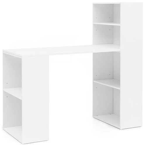 FineBuy Schreibtisch mit Regal 120x53x120 cm Holz Weiß, Computertisch | Schreibtischkombination mit Ablagefächern, PC Tisch mit Stauraum, Bürotisch für Arbeitszimmer und Jugendzimmer