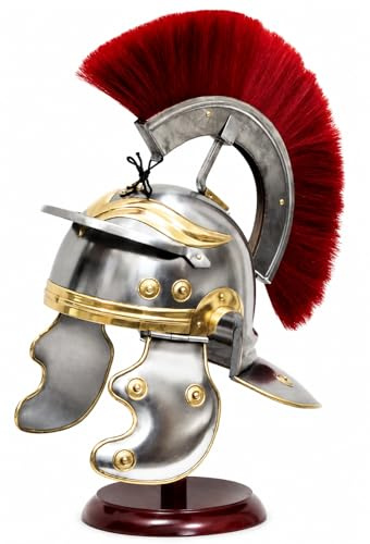 Centurione Romano Casco Guerriero Costumi di Halloween Armatura Metallo Rosso Plume Con Fodera Interna