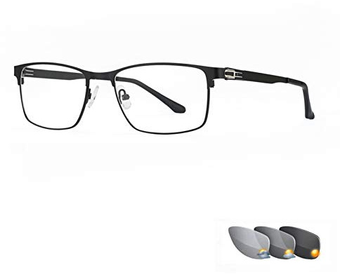 Photochrome Lesebrille mit großem Rahmen für Herren, Brillen mit modischem Farbwechsel, Vollmetallrahmen und Kunstharzlinsen, komfortable Sonnenbrille, Gold