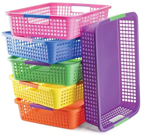 PREXTEX Classroom Storage Baskets for Papers, Crayons, Pencils, and Toy - Storage Plastic Baskets - Pack of 6
