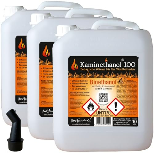 30 L Bioethanol 100% Ethanol 30 Liter Bio Alkohol 10 L Kanister Kamin Ausgießer