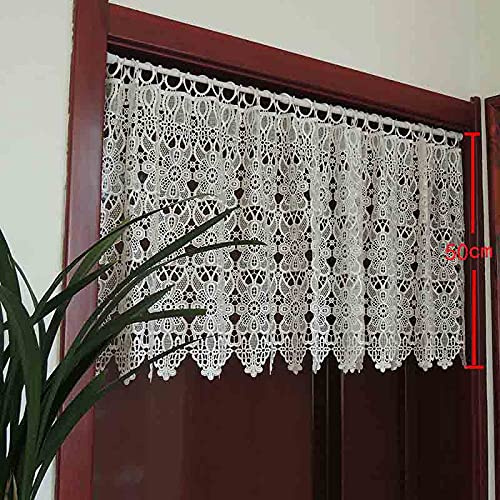 Yaland Rideau court, en dentelle, style maison de campagne, bistrot, à œillets, rideau de fenêtre, rideau de porte, rideau de porte, avec motif floral, magnifiquement décoré (l x H) 100 x 50 cm,