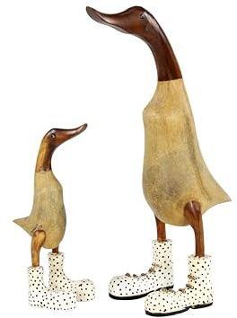 Deco 79 Bamboo Wood Duck Decorative Sculpture Home Decor Statues, Set of 2 Accent Figurines 17, 11H, Brown