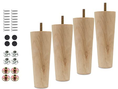 Seimneire 4pcs 6 Inch Wood Furniture Legs, Straight Conical Solid Wood Sofa Legs, Mid-Century Style Furniture Feet for Sofa Cabinet Table Cupboard Couch Ottoman Home DIY Projects