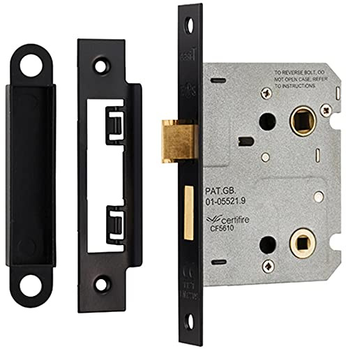 Locking Bathroom Door Sashlock Latch - Square Forend - 76mm - Matt Black | Thumb Turn Bathroom Door Lock and Latch - Secure WC Privacy Sashlock - Available in Multiple Finishes