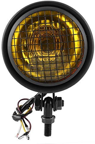 faro amarillo moto 35W Retro Moto Faro Griglia Copriobiettivo 1750lm Ad Alta Luminosità Universale Moto Faro (Giallo)