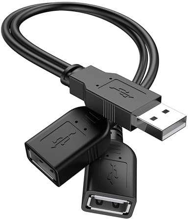 ANDTOBO USB Y Splitter Kabel, USB 2.0 A Stecker auf Dual USB Buchse Splitter Ladekabel für PC/Laptop/Externe Festplatten - Schwarz