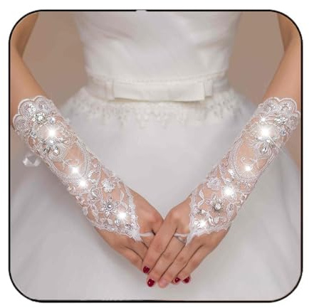 Latious Lace Wedding Gloves Fingerless White Bridal Gloves for Women and Bride