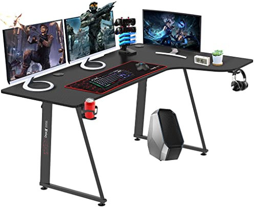 Dripex Mesa Gaming 160CM, Escritorio Juego de Esquina Ergonómico con Gran Superficie de Fibra Carbono, 160x100x75CM (160X100)