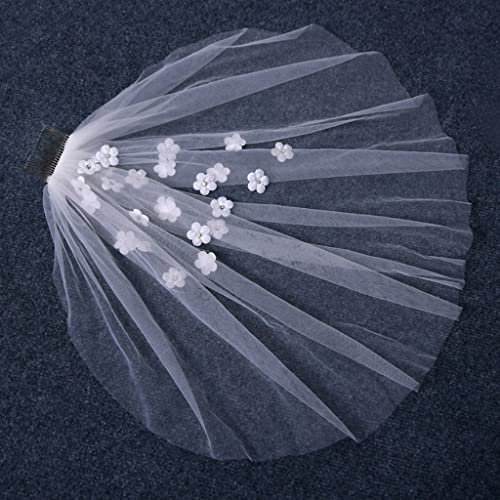 AAPIE Brautschleier Blumen-Brautschleier, einlagiger Brautschleier mit Kamm, Kristallperlen, kurzer Schleier, Kommunionskranz für Mädchen Hochzeitskleid-Accessoires