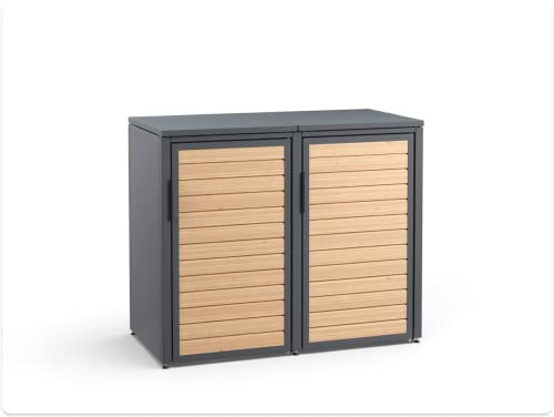 MEISTERBOX Forst - 2er Mülltonnenbox - Mülltonnenverkleidung mit Flachdach - Mülleimerunterstand 120L - Holzelemente