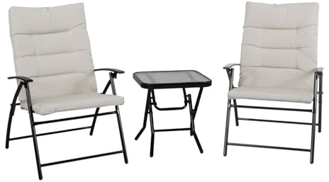 SVITA Ventura Sitzgruppe 3-TLG. gepolstert Klappstühle Klapptisch Camping-Möbel Metall Beige