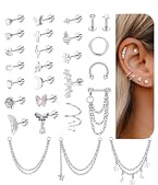 FIOROYAL 27Pcs Pendientes Mujer 16G Dorados Plata Pendientes Acero Quirurgico Hipoalergenicos Helix Piercing Tragus Oreja Pendientes Aro Juego para Múltiples Piercings Plata