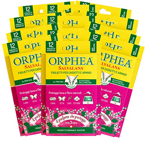 Orphea Salvalana Papiere Schubladen und Schränke schützt Wolle Naturfasern Duft von Patchouli Kleidung – 12 Packungen mit 12 Blättern