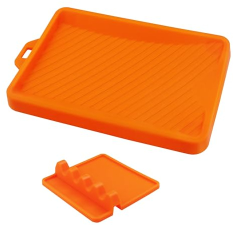 Silicone Griddle Mat Accessories for Blackstone, Spatula Mat with Drip Pad, Side Shelf Mat For Outdoor BBQ Grill Caddy Utensils Rest Spoon Holder for Kitchen, Stovetop, Cooking & Countertop