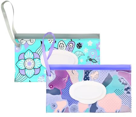 Rumyve 2pcs Reusable Travel Wet Wipe Dispenser - EVA Portable Bag and Box for Wipes On the Road, Home, Office