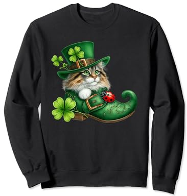 St Patrick’s Day Cat in Shoes - Norwegian Forest - Cute Sweatshirt