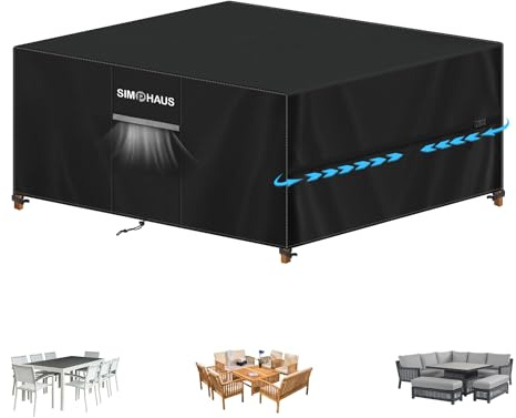 SIMPHAUS Funda Mesa Exterior Impermeable Funda Muebles Jardin 200x160x90cm | Funda Conjunto Jardin, Funda para Muebles de Jardin Exterior, Mesa y Sillas, Protector Sofa Exterior, Anti-Viento 420D Oxford