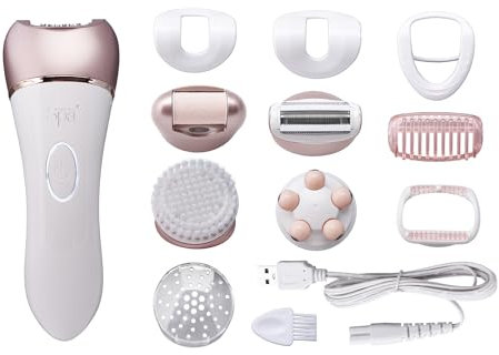 Sensio Spa Multifunctional 5 in 1 Callus Hard Skin Remover, Epilator, Body & Face Shaver, Exfoliator, Massager Men and Women, Rechargeable 2 Speeds with USB, Waterproof, Pedicure Dry Dead Skin Remover