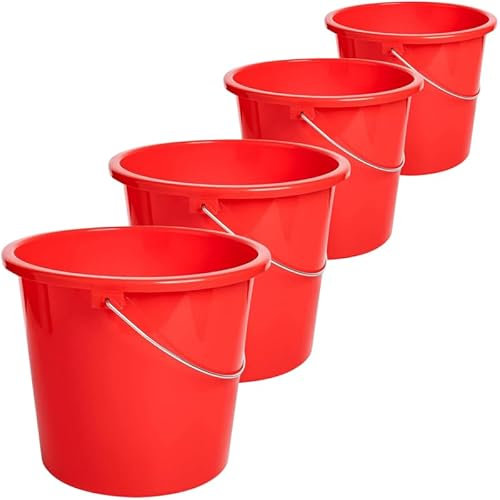 Sustania Eimer Putzeimer 5L 4er Set Plastikeimer in Rot - Robuste, Lebensmittelechte Wassereimer mit Messskala - Langlebige Qualität, Hergestellt in der EU