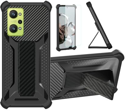 bojioderf Funda para Realme GT Neo 2 Funda Carcasa Case Cover [con Protector de Pantalla de Cristal Templado] Híbrida [Soporte Plegable Magnético] [Esmerilado antihuellas] Negro