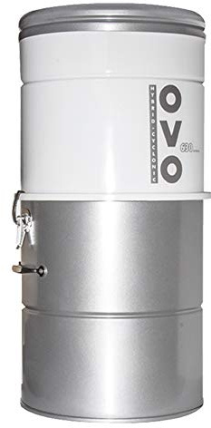 OVO Système d'aspirateur Central Grand et Puissant, Filtration Hybride de 630 Watts (avec ou sans Sacs jetables), Couvre jusqu'à 7 500 mètres carrés, conteneur en Acier laminé avec Une Charge au Sol