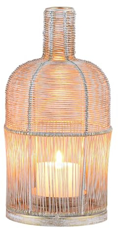 Boho Windlicht-Laterne Preston klein edel aus Metall, Weiß Gold 25 cm