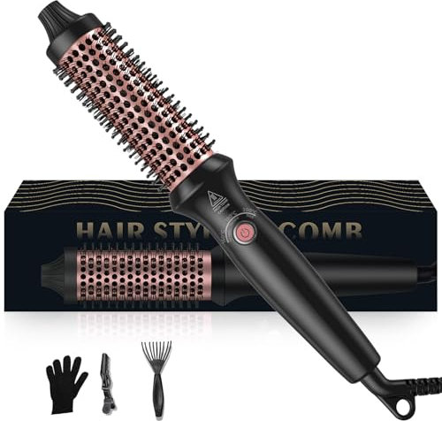 Thermal Brush - Wärmebürste Thermobürste 32mm, UKLISS Rundbürste 160-204℃, Leichte Lockenbürste Erzeugt Wurzelvolumen und Lose Locken, Hot Brush Stylingbürsten, Double Spannung (Schwarz Rosa)