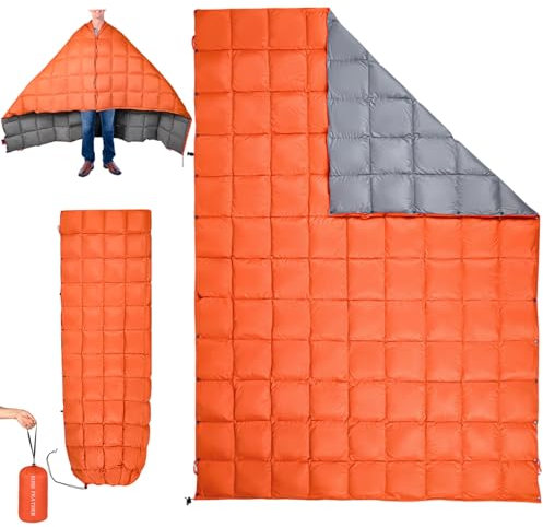 ROSE FEATHER Daunen-Campingdecke, vielseitig verwendbar, Outdoor-Reisedecke, geschwollener Schlafsack, Decke, wasserdicht, verstaubar, Rucksackreisen, Steppdecke für Camping, Reisen, Hängematte