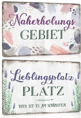 2er Set Retro Garten Blechschilder 30x20cm - Lieblingsplatz - Naherholungs gebiet - Gartenschild Metallschild mit Witzige Spruch - Outdoor Wand-Schild Dekoration Zubehör