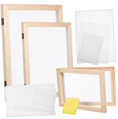 CORHAD Papierherstellungsrahmen 3 Größen mit Netzgewebe und Saugpapier für Selbstgemacht Basteln und Schulprojekte | 6 Netzgeweben und 6 Saugblättern, Bastelbedarf für Papier Selber Machen und Japanpapier