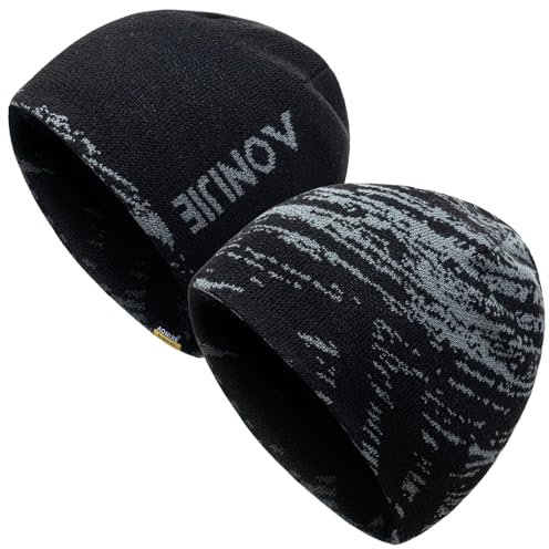 Joscoal Wintermütze 2 in 1 Wendemütze Wollmütze für Herren Damen Jagdmütze Unisex Warme Strickmütze Sportmütze Frühling Herbst Reversible Beanie Haube Weich Hochwertig Elastisch, Tarnschwarz