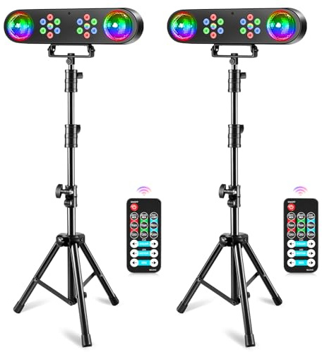 Rtktoup 2Pcs 4-in-1 Discolicht Partylicht mit Ständer, Discokugeln, PAR-Lichtern und Fernbedienung,Bühnenbeleuchtungssystem mit Ton aktiviert, für Bar, Gig, Move, Hochzeit, Halloween, Weihnachten