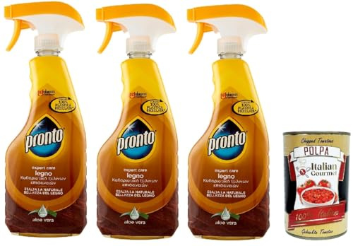 Italian Gourmet detergente legno spray Aloe Vera Trigger 3 x 500ml | Reinigt und pflegt Holzoberflächen, esalta la naturale bellezza con profumo, Gesamtnettogewicht 1,5 L + Kostenlos Polpa 400g