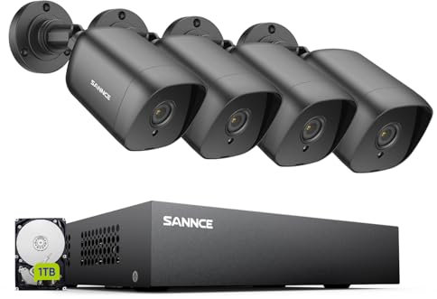 SANNCE 8 Channel Outdoor Security Camera System with Smart Human & Vehicle Detection, 1080P CCTV DVR Video Recorder with 1TB Hard Drive and 4x Home Security Cameras