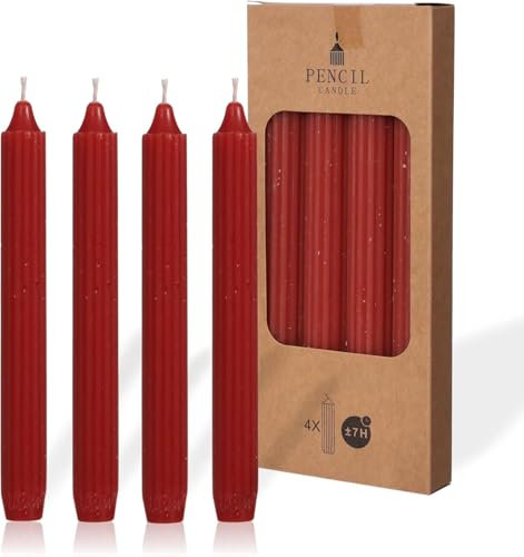 Scentoria Stabkerzen, 4 Stück, 25cm, 7 Stunden Brenndauer (Rot)