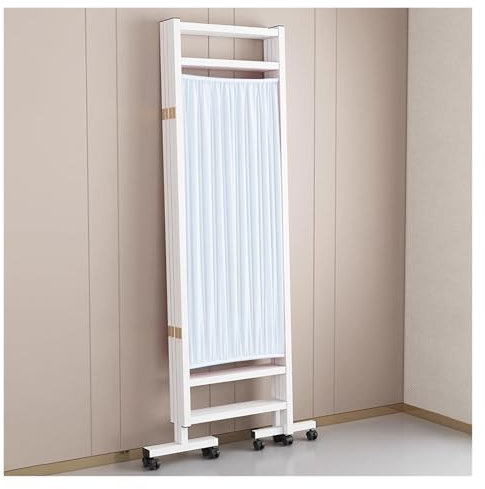 Medical 6 5 3 4 Panels Folding Room Divider 6 Ft Tall Fabric Privacy Screen White, Yellow Blue Pink Clinic Partition Rolling Separator on Wheels, Movable Temporary Wall(White,5 Panel 98x70in/250x180cm