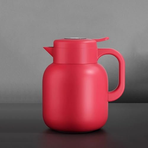 Cafetière isotherme à double paroi en acier inoxydable avec bouton pression sur le dessus, pour liquides chauds, rouge, capacité de 1,5 l