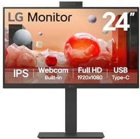 LG Monitor 24BA850 - FHD 1080p IPS 24 inch, 100Hz, Office Display, 5ms, Built-in Power/Webcam & Mic/KVM/Speakers, LAN (RJ45), USB-C, USB Hub, D-Sub, HDMI, DisplayPort, Matte Black