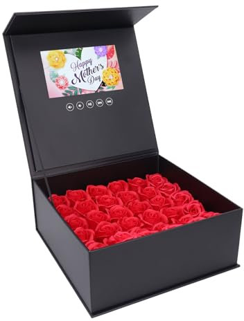 Gewelry Blumenbox mit 7 Zoll Videogrußkarte, Videoplayer Geschenkbox mit Rose und 7 Farbdisplay, eingebauter Lautsprecher und 128MB Speicher, Valentinstags Geburtstagsgeschenke