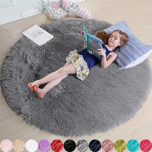 Wollteppich Rund für Wohnzimmer Kinderzimmer Schlafzimmer Weiß Fellteppich 150x150cm