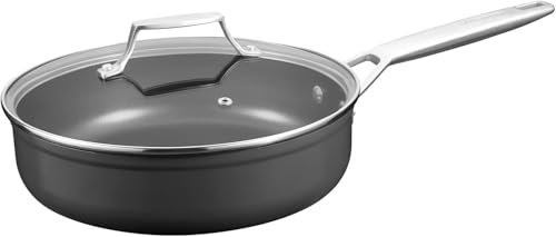 MSMK Premium Cookware 26cm Sauté Pan with Glass Lid，26cm Nonstick Deep Frying Pan Non-Stick, Hard Anodised Aluminium, Induction Compatible, Non Toxic