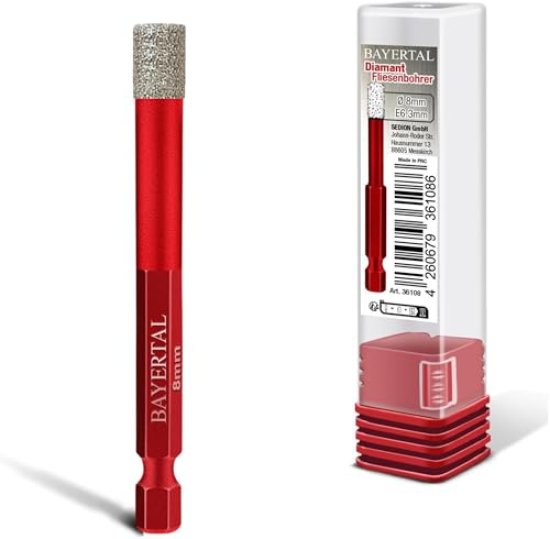 BAYERTAL® Fliesenbohrer 8mm Sechskant E 6.3 - Bohrer zum Bohren von harte Fliesen - Diamantbohrer 8 mm - BAYERTAL Premium Qualität - kompatibel mit Akkuschrauber & Bohrmaschinen