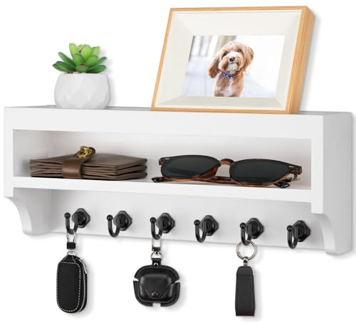 Nekon Key Holder Wall Mount, 12.8 W x 5.6 H x 3.7 D Wall Mounted Key and Mail Organizer with 6 Key Hooks, Key Racks for Home Entryway Decor (White)