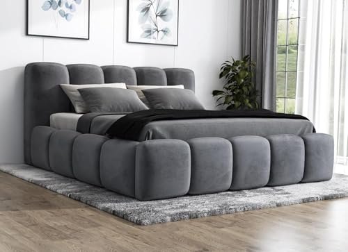 A&J MöbelLand Polsterbett 120x200 mit Bettkasten und Lattenrost – Sonic, Bett mit Matratze und Stauraum in Dunkelgrau