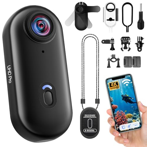 Nisanuki Caméra Sport 4K, Camera Action WiFi 120°, Minicaméra Sportive Étanche 30M Action Cam Corporelle Camera Vlog Petite Caméra Vidéo Vélo Casque avec Accessoires Multifonctions